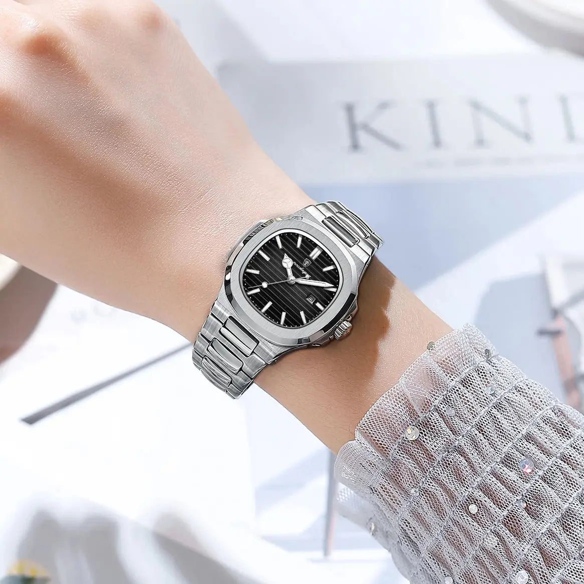 POEDAGAR Elegantes relojes de cuarzo para mujer, impermeables, luminosos, con fecha, reloj de pulsera para mujer, reloj de moda de acero inoxidable para mujer, Reloj
