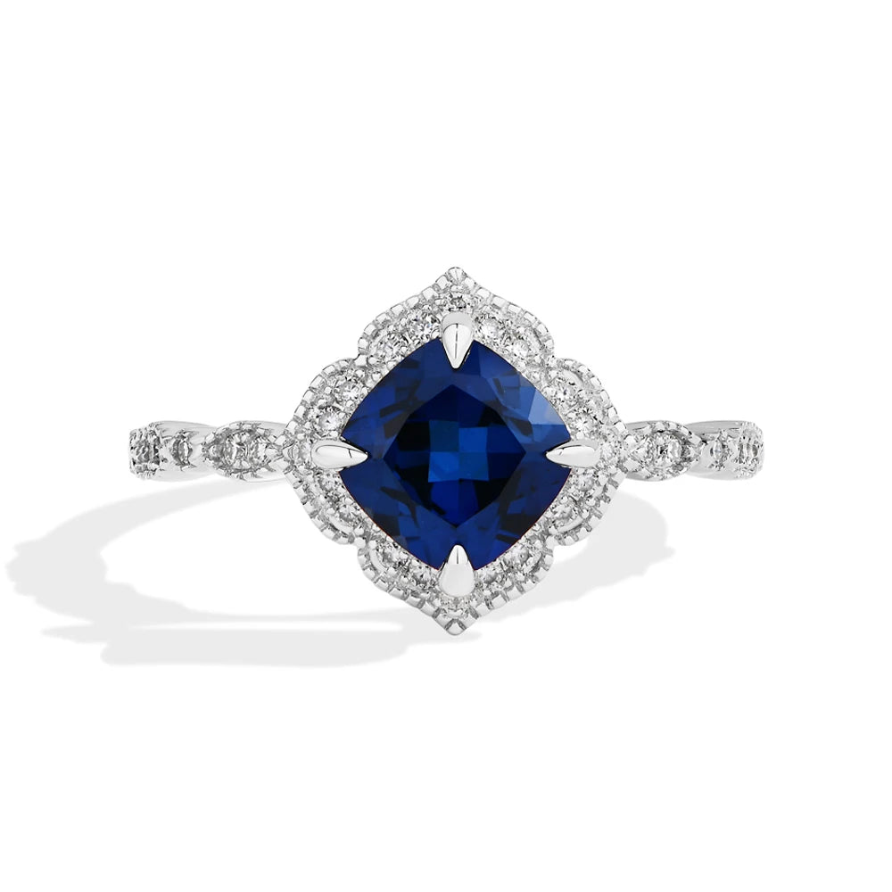 MINTYBOX S925 Silber 2.0ct Kissen Saphir Verlobungsringe für Damen Laborgestein Halo Ring Hochzeit Edler Schmuck Brautgeschenk