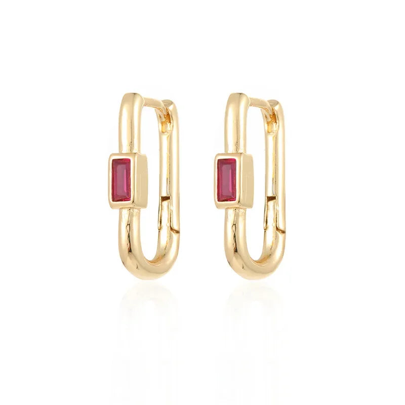 1 Paar Damen Bunte Zirkon Quadratische Ohrclips Geometrische U-förmige Creolen Tägliches Party-Pairing mit Schmuck