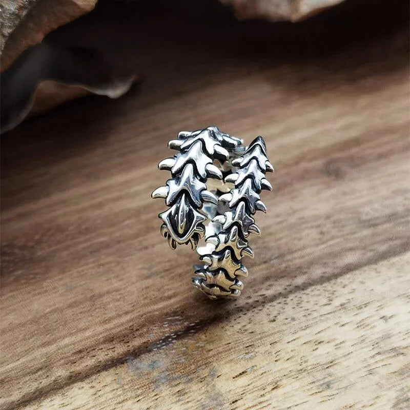 Vintage Gothic Kiel-Wirbelsäulen-Ringe für Frauen Männer Antik Silber Hyperbel Tausendfüßler Offener Ring Hip Hop Schmuck Y2K Mode Ringe