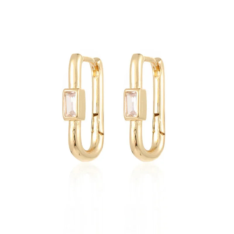 1 Paar Damen Bunte Zirkon Quadratische Ohrclips Geometrische U-förmige Creolen Tägliches Party-Pairing mit Schmuck