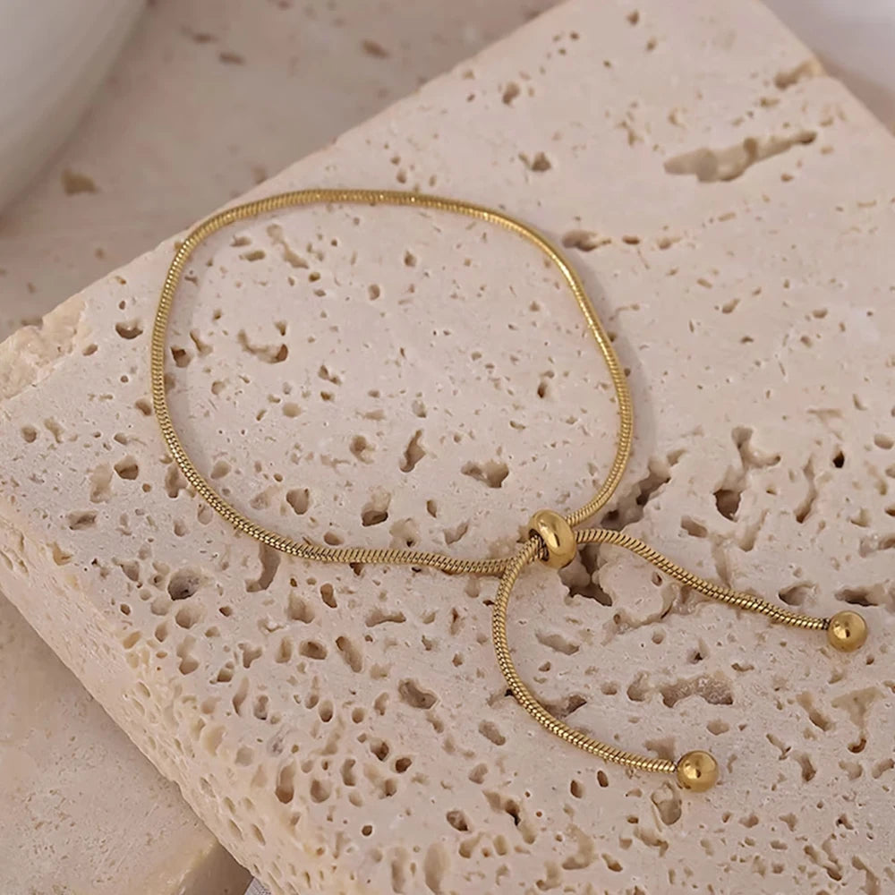KOREANISCHES Verstellbares Edelstahlarmband für Frauen Mädchen Männer Hochwertiges Design Goldfarbene Schlangenkette Schmuck Großhandel