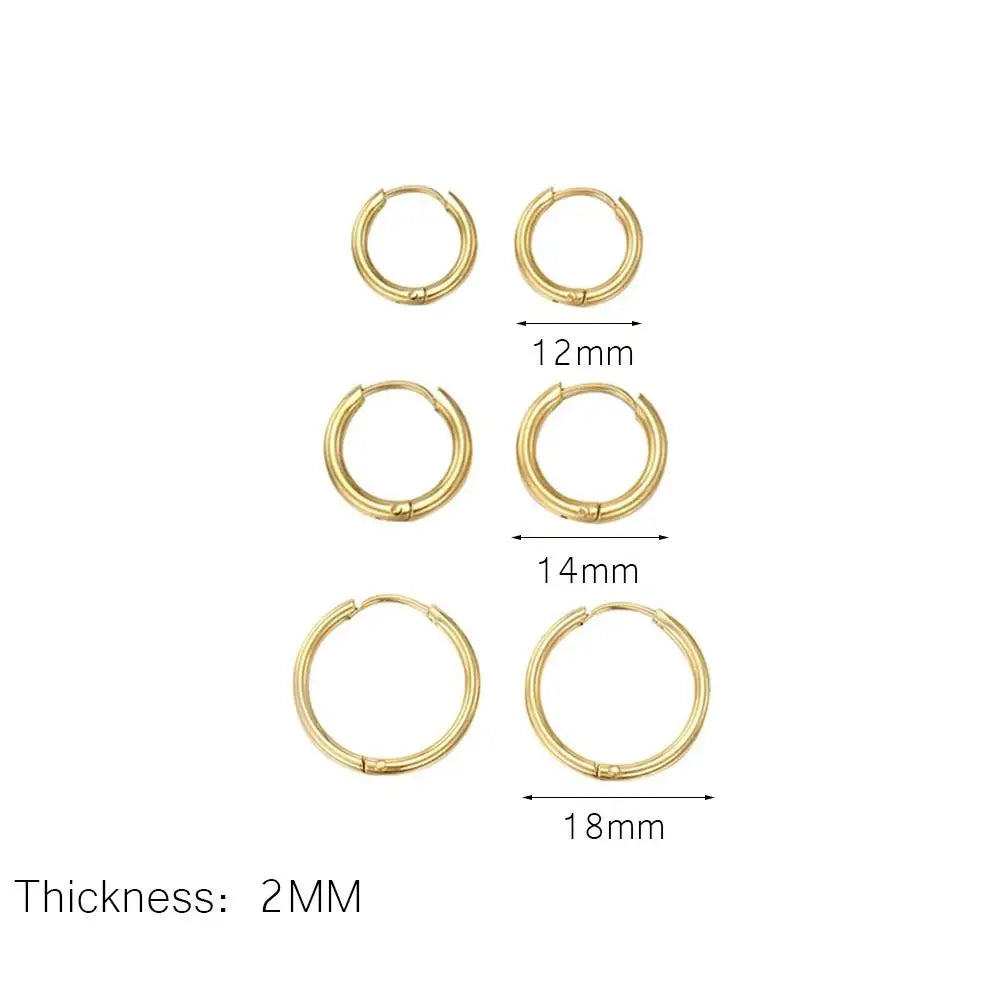 3 Paar Edelstahl Massiv Rundringe Huggies Ohrringe Set für Damen Herren Stapelbar 14K Vergoldete Winzige Ohrknorpel-Creolen