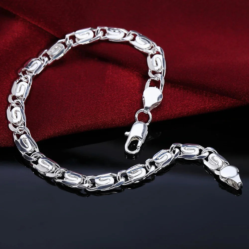20,32 cm 18K Goldarmband 5MM seitliches Kettenarmband für Frauen Männer Mode Hochzeit Verlobung 925 Sterlingsilber Schmuck Geschenke