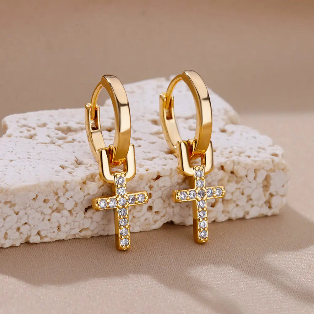 Zirkon Kreuz baumeln Ohrringe für Frauen Mädchen Edelstahl Kreuz Ohrring 2023 Trend Paar Hochzeit Ästhetischer Schmuck Aretes