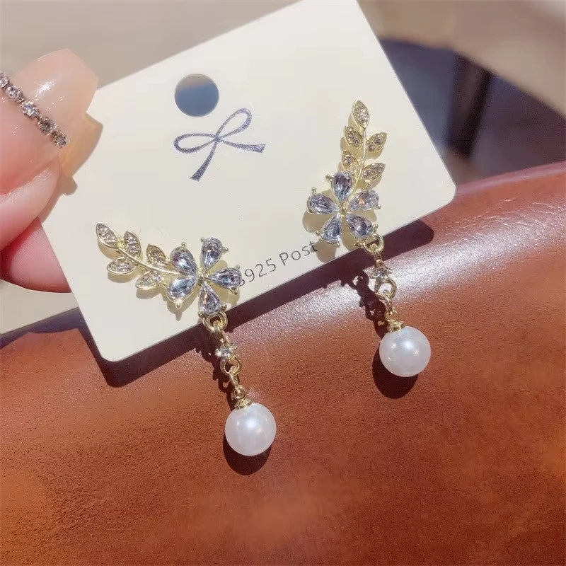 Exquisite Blätter Kristall Blume Ohrstecker für Frauen AAA Zirkon Rose Schmetterling Quaste Ohrring Braut Hochzeit Party Schmuck