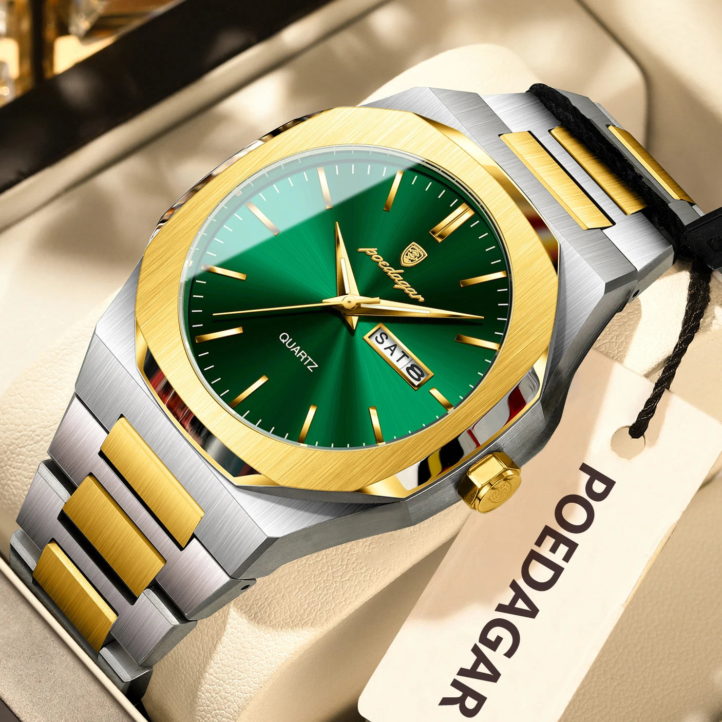 Reloj de hombre de marca de moda POEDAGAR, impermeable, luminoso, de acero inoxidable, para hombres, fecha, semana, informal, de cuarzo, Reloj de hombre