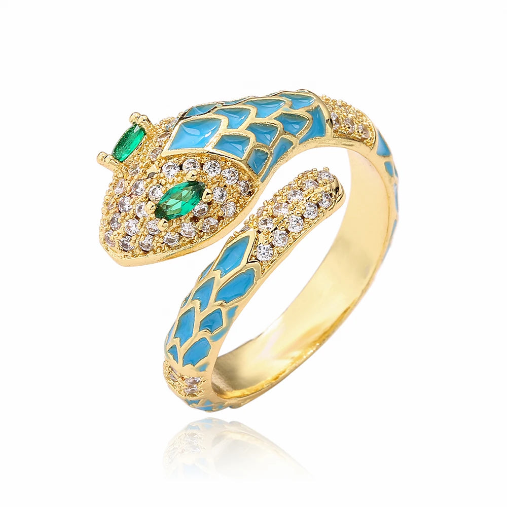 NEWBUY Fashion 6 Farben Emaille Expoxy Schlange Offene Ringe Für Frauen Luxus AAA Zirkonia Pave Fassung Kupfer Schmuck Weiblich