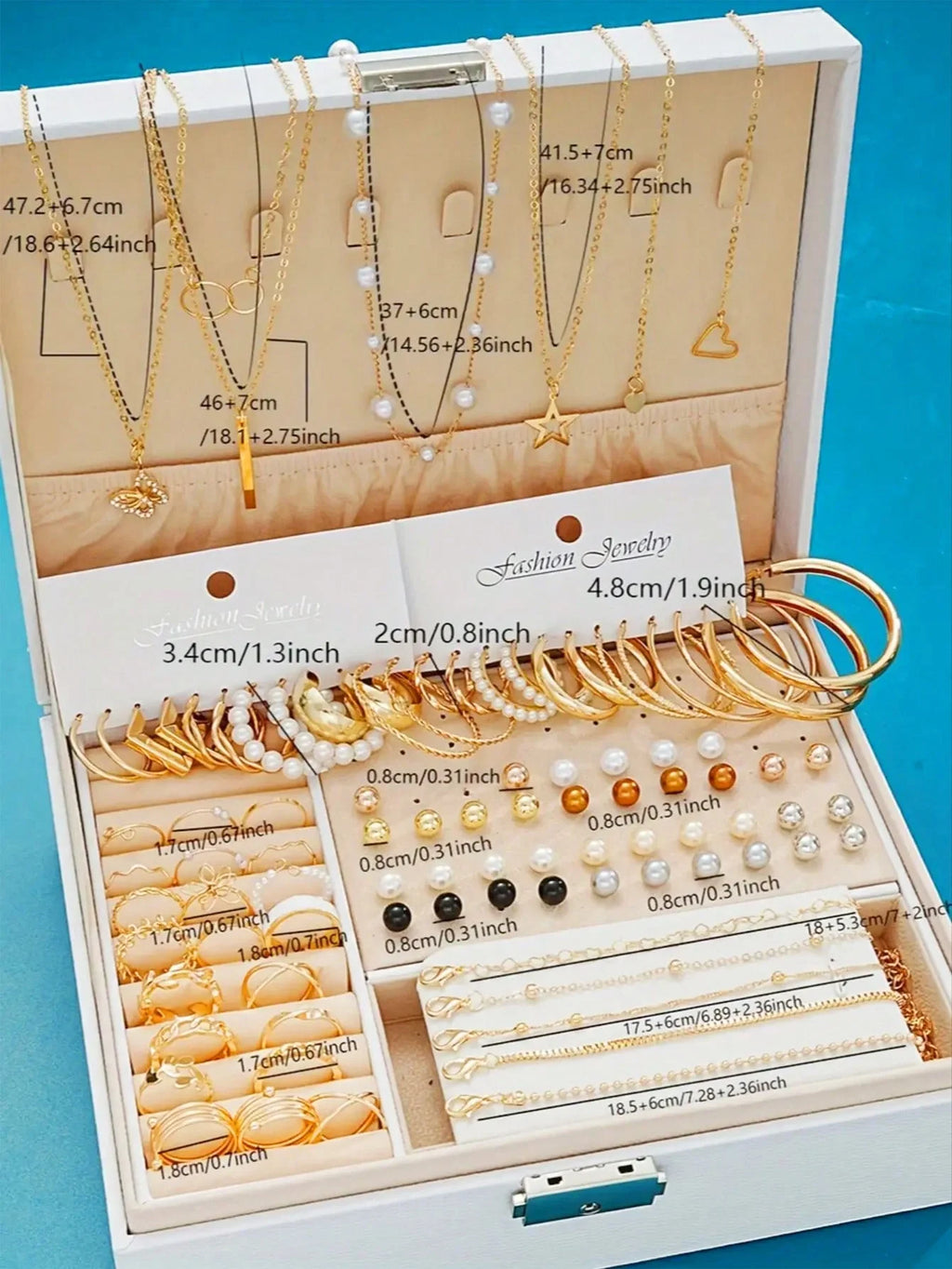86-teiliges Set elegante Perlenohrringe, mehrlagige Halskette, Ohrstecker, Ringe, 4-in-1-Schmuckset für Damen, tägliches Tragen, Geschenk (keine Box)