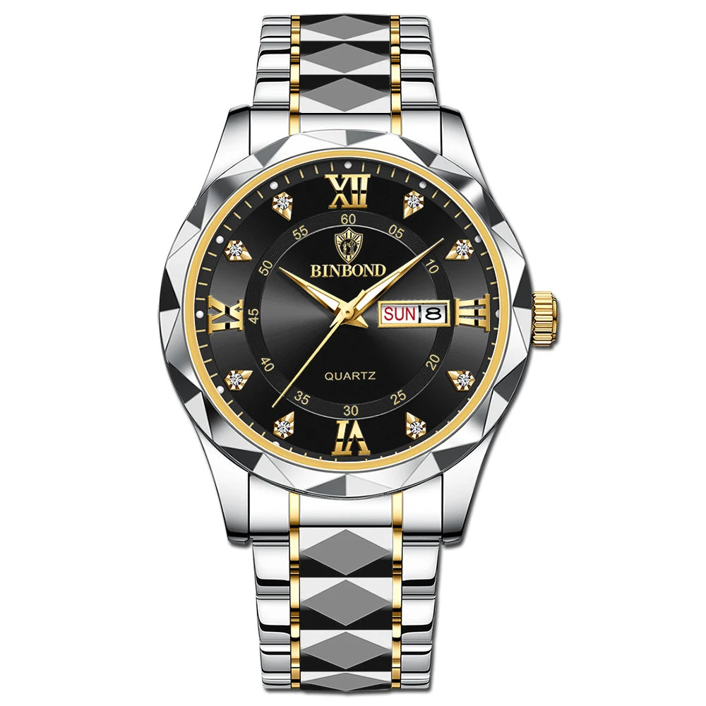 Nuevo Oro Negocios Cuero Casual Diamante Reloj Hombres Lujo Relojes Automáticos Relojes de Pulsera de Moda para Hombres Cuarzo Orologi Uomo