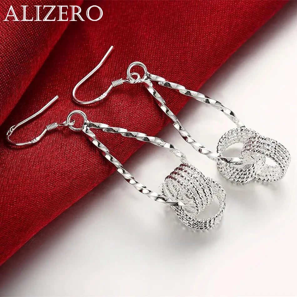 Aretes largos de cuentas de red de plata de ley 925 con dijes de moda para mujer, joyería bonita para fiesta, boda, regalos navideños