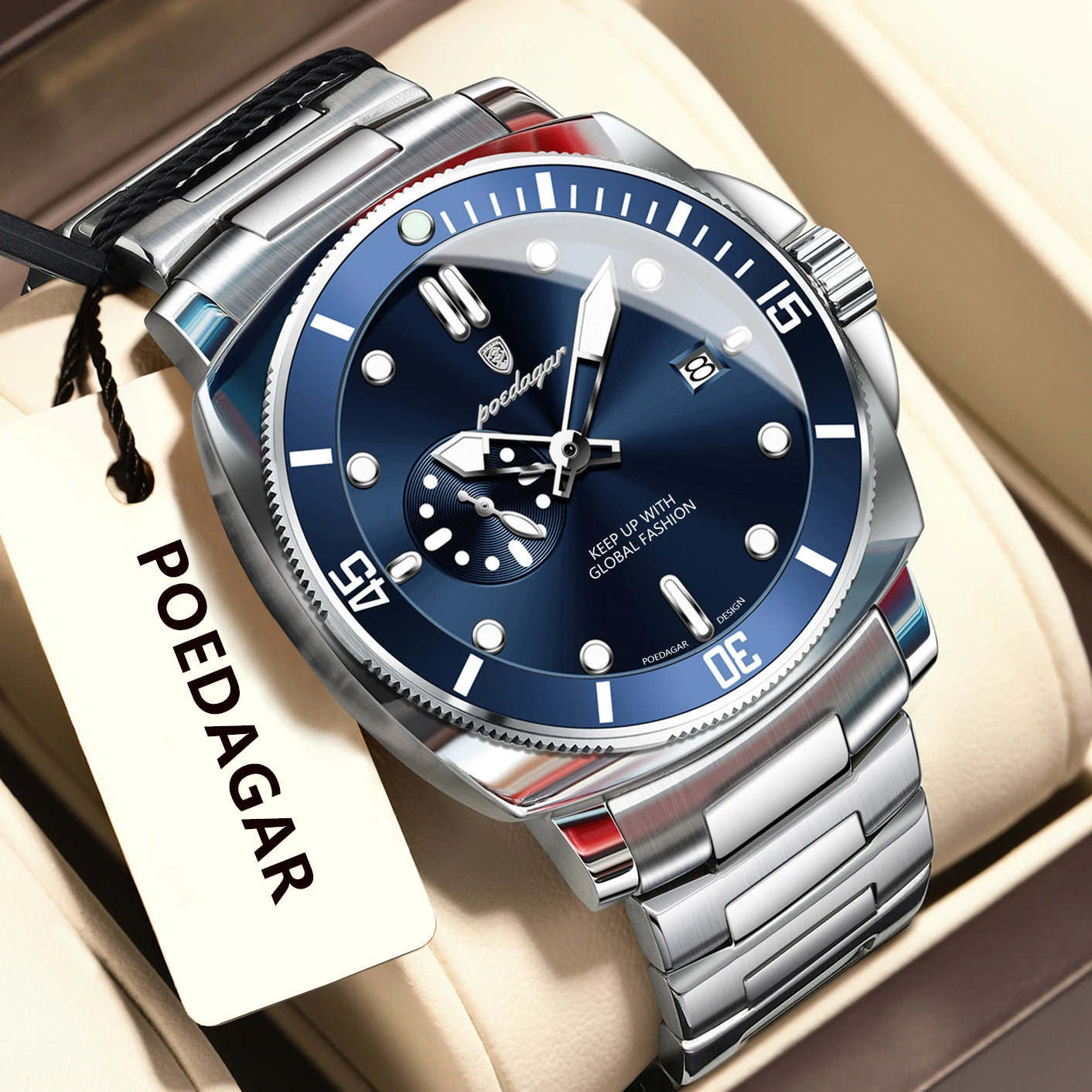 POEDAGAR Reloj de Lujo de Alta Moda para Hombre Impermeable Luminoso Fecha Relojes de Acero Inoxidable Negocios Cuarzo Reloj de Pulsera Masculino