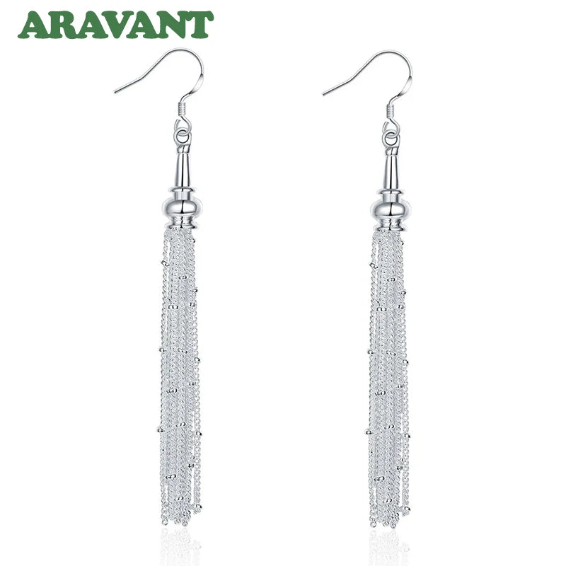 Pendientes colgantes largos de múltiples cadenas de plata 925 Aravant para mujer, joyería de boda