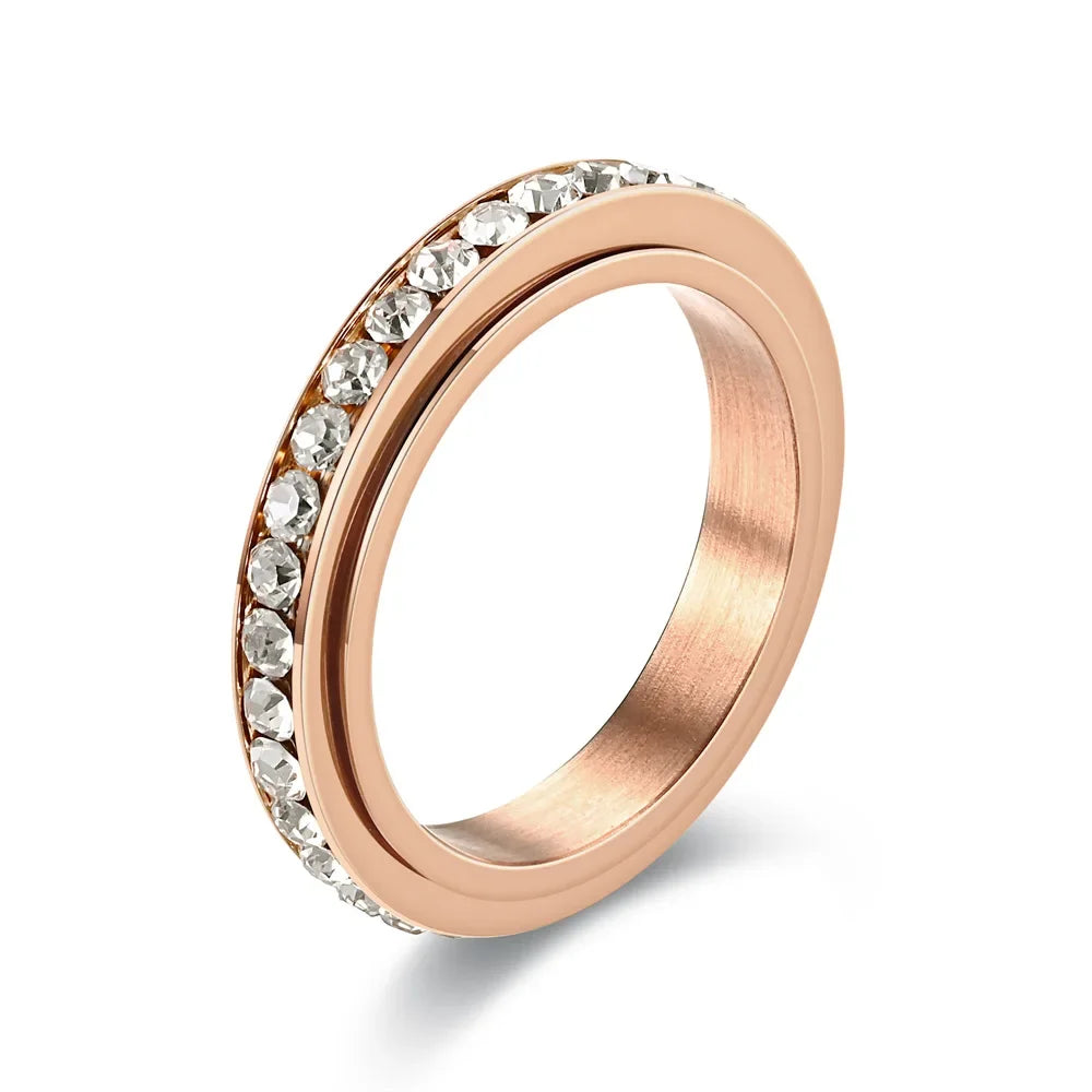 4MM Edelstahl Spinner Fingerringe für Frauen Kristall Drehbare Eheringe Männer Mode Jahrestag Party Schmuck