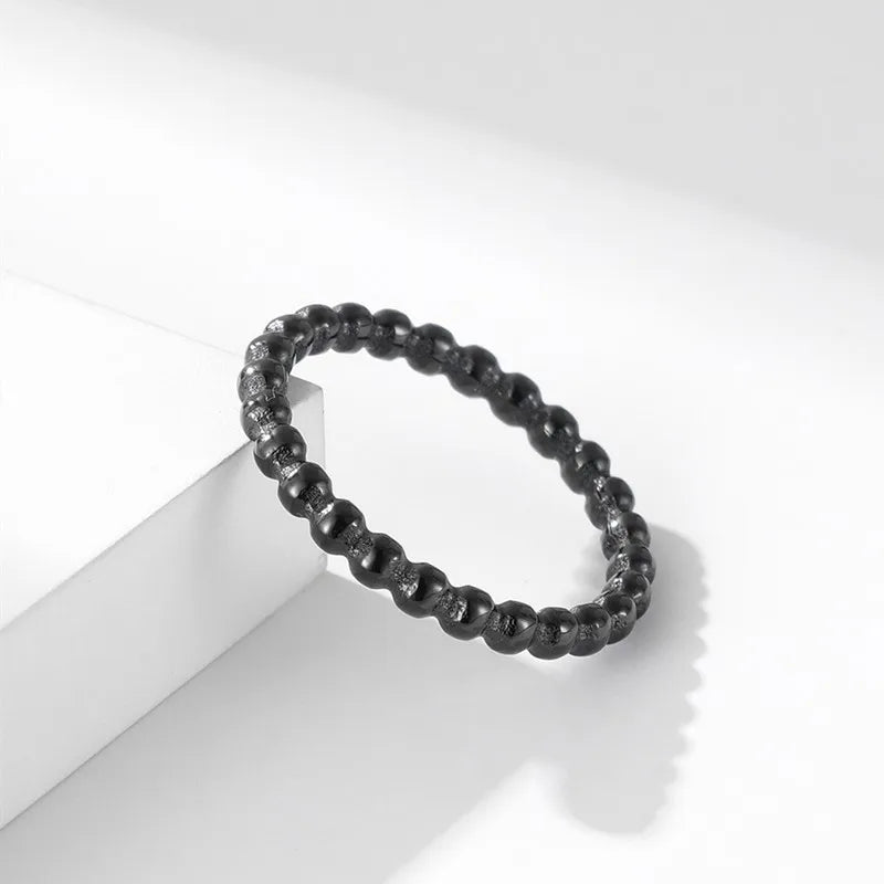 Anillo apilable de acero inoxidable de 2 mm con cuentas Eternity para mujer, talla 5-11