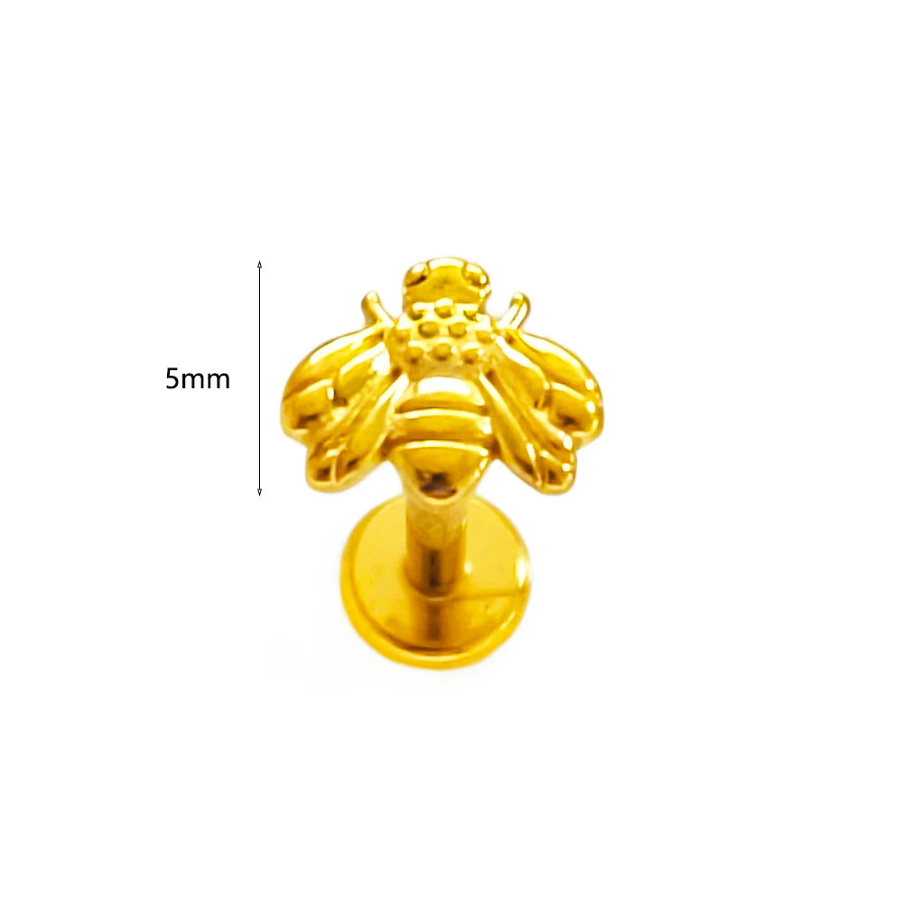 Piercing Labret de Rosca Interna Rayo Corona Abeja Flores Cartílago Pendiente Trago Conch Acero Inoxidable 316L Joyería Corporal