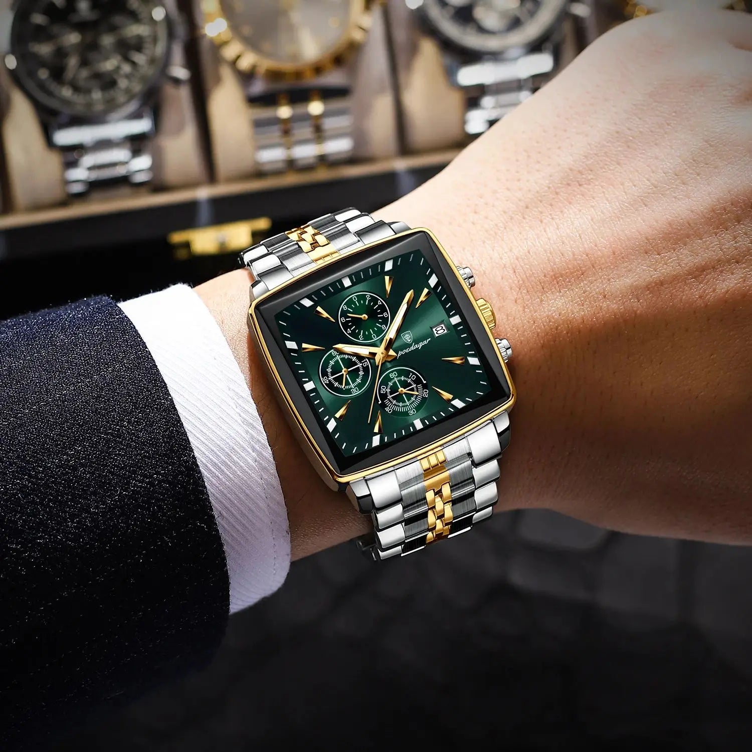 POEDAGAR Reloj de Pulsera para Hombre de Lujo, Impermeable, Luminoso, de Acero Inoxidable, Cronógrafo, Fecha, de Cuarzo, para Negocios