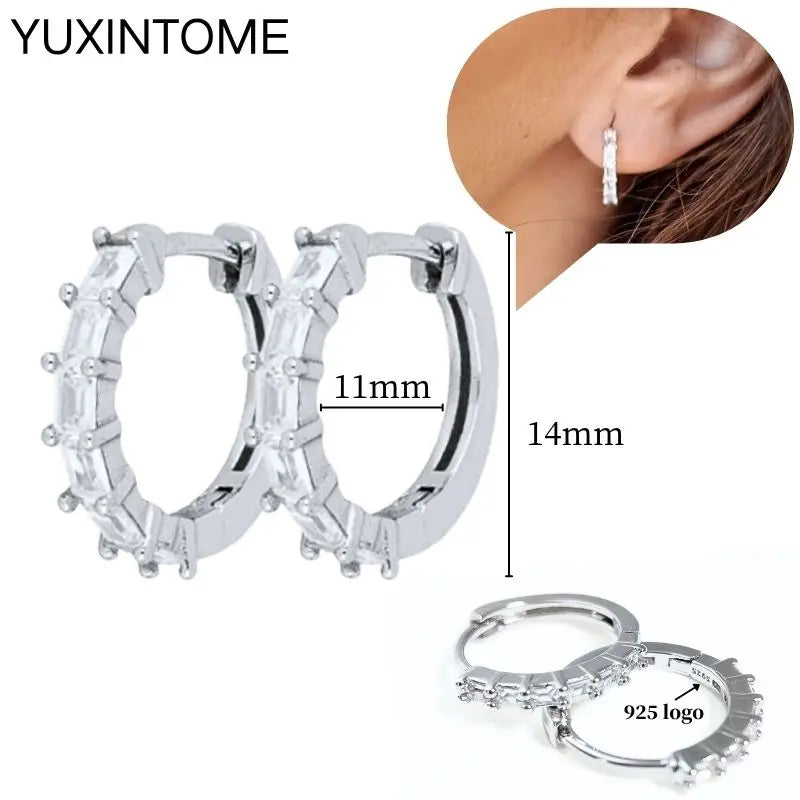 925 Sterling Silber Ohrnadel Mode Creolen Weiße Kristall Luxus Damen Silberohrringe Hochzeit Damenschmuck Geschenk