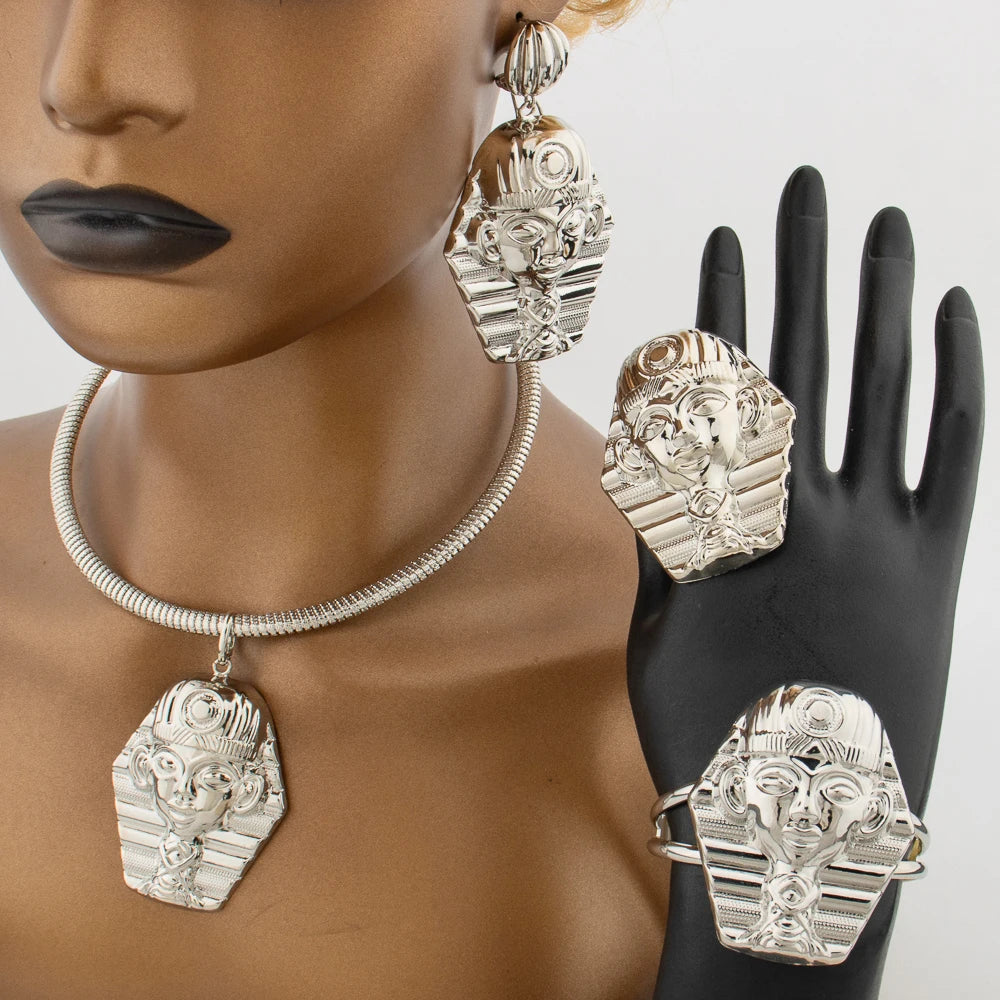 Gold Color Large Jewelry Set for Women Human Design Earrings Necklace Dubai African Bracelet Ring Weddding Bridal Gift