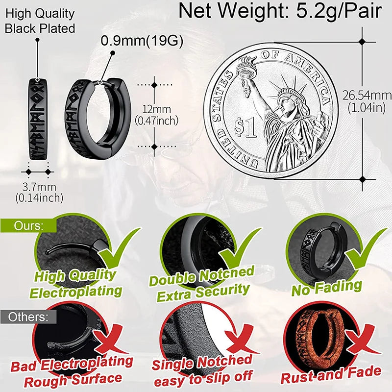 Edelstahl Norwegische Wikinger Runen Creolen Für Männer Frauen Unisex 12 mm Huggie Hoop Religiöse Ohrring Schmuck