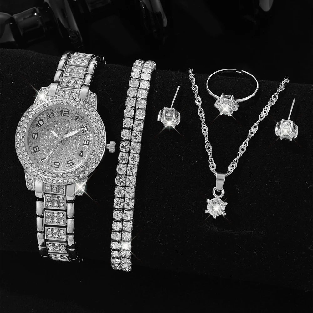 Luxus Damen Gold Uhr Mode Damen Quarz Diamant Armbanduhr Elegante weibliche Armbanduhr Set Reloj Mujer