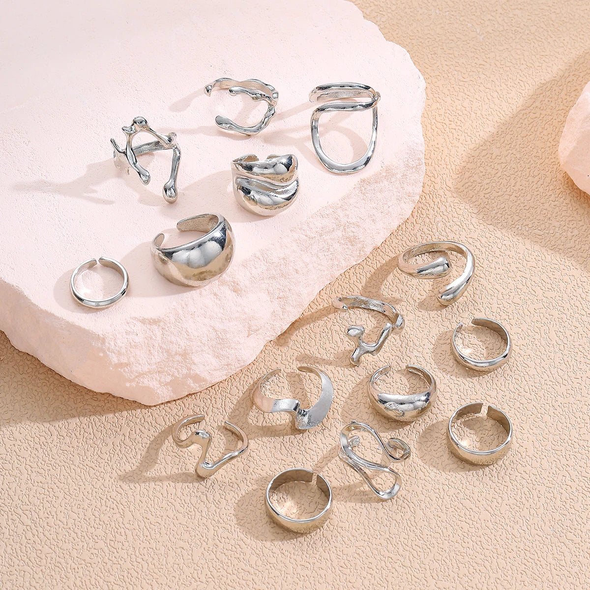 15 Stücke Punk Glatte Geometrische Offene Ringe Set Für Frauen Übertrieben Unregelmäßige Silber Farbe Dick Chunky Ring Hip Hop Schmuck Geschenke