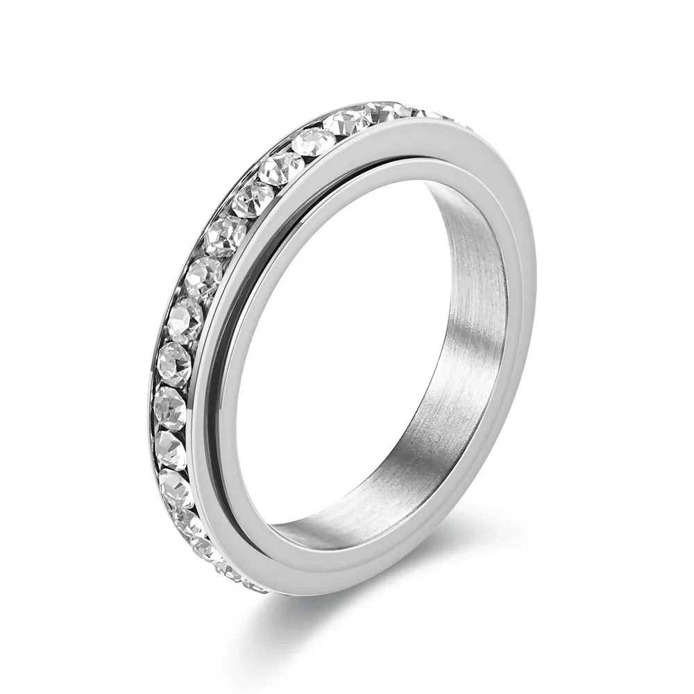 4MM Edelstahl Spinner Fingerringe für Frauen Kristall Drehbare Eheringe Männer Mode Jahrestag Party Schmuck