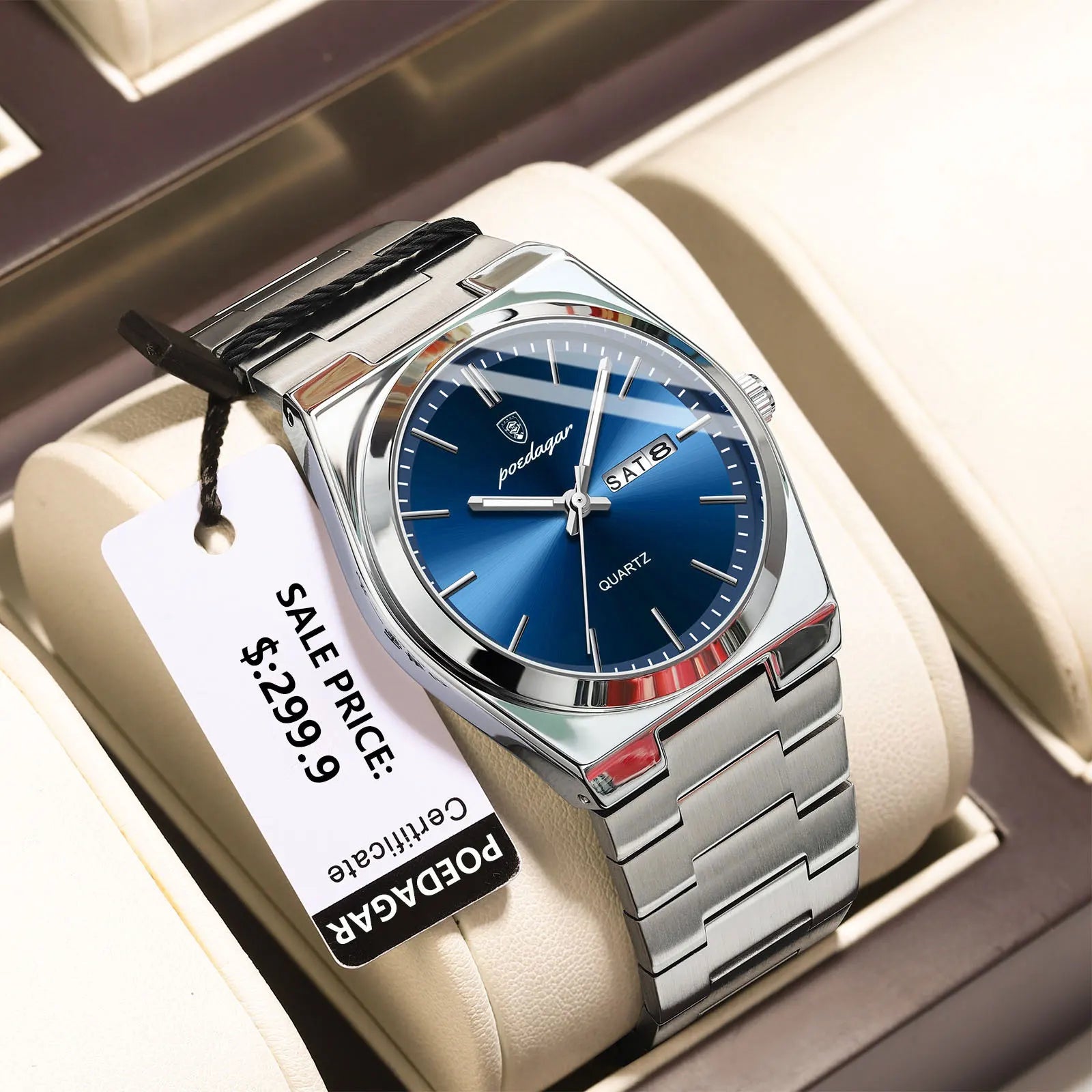 POEDAGAR Relojes de lujo para hombre, impermeables, luminosos, fecha, semana, reloj de hombre, acero inoxidable, informal, moda, reloj de cuarzo para hombre, Reloj