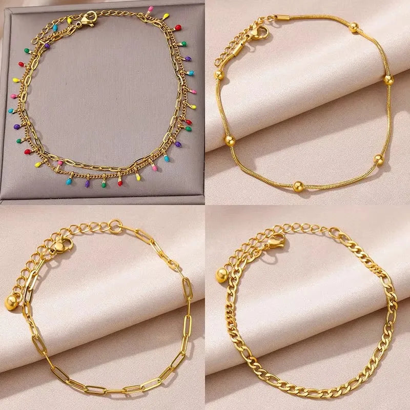 Tobilleras Boho Drops para mujer, tobillera de acero inoxidable chapada en oro, regalo de joyería estética de lujo para boda