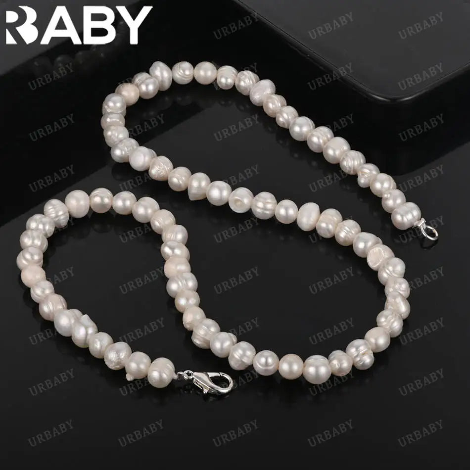URBABY 925 Sterling Silver 40-50cm White&Pink&Purple Pearl Necklace For Women Charm Trend Birthday Gifts Fashion Party