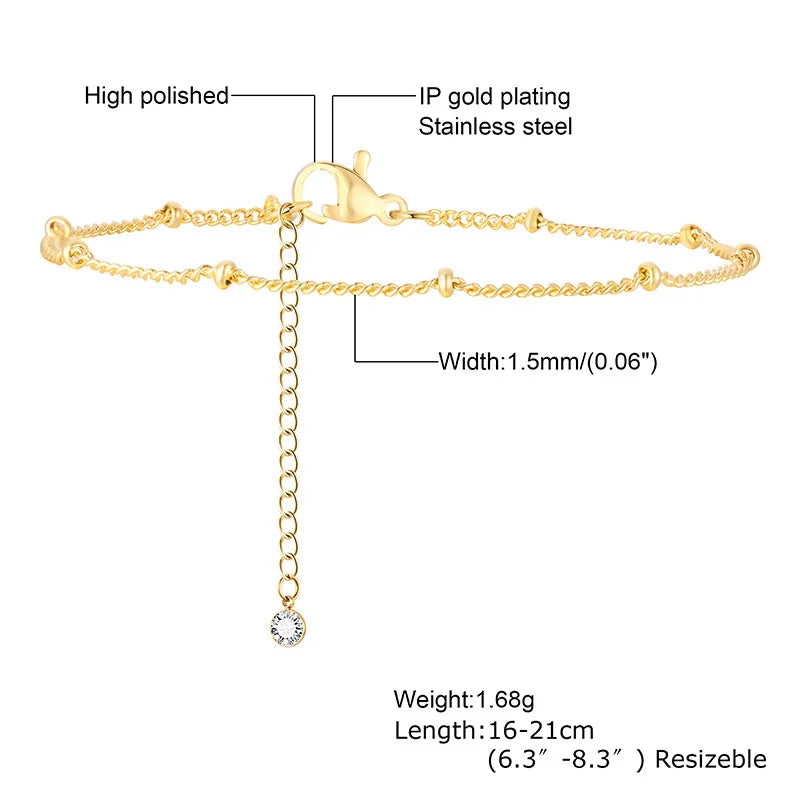 Dünnes Gliederarmband für Damen, Edelstahl 18K vergoldet, wasserdichter Schmuck