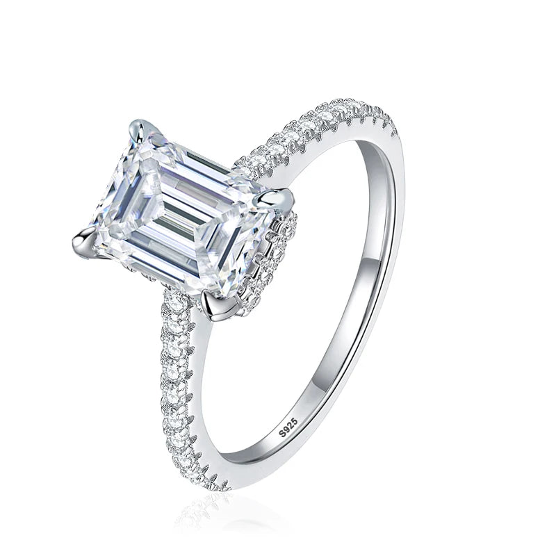 NeeTim 1ct 2ct 3ct Moissanitringe mit Smaragdschliff für Damen 925er Sterlingsilber Labordiamant Verlobungsring Edelsteinband