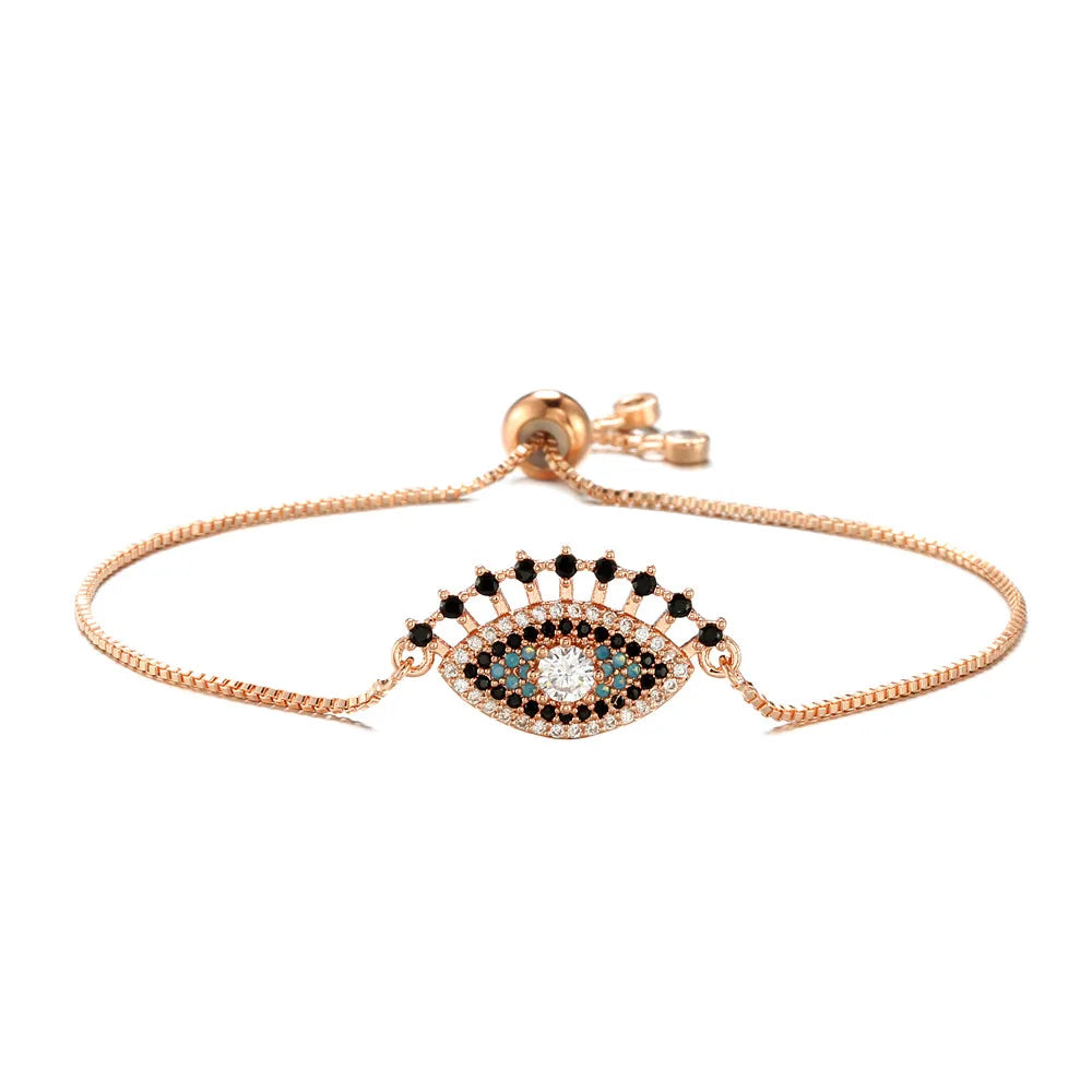 NEWBUY 2026 Trendiges türkisches goldfarbenes Armband mit bösem Blick, verstellbar, AAA-Zirkonia-Pflasterung, Glücksschmuck für Damen, Partygeschenk