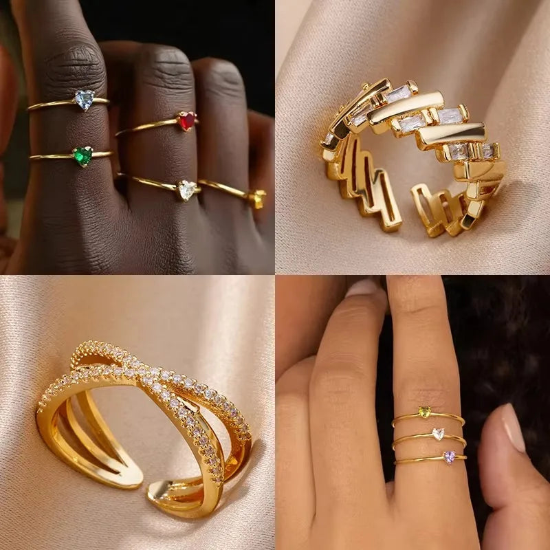 Mode Zirkon Herz Geburtssteinringe für Damen Edelstahl Goldfarbe Geburtssteinring Ästhetischer Hochzeitsschmuck Geschenk