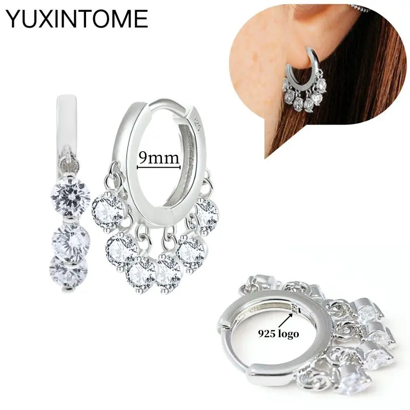 925 Sterling Silber Ohrnadel Mode Creolen Weiße Kristall Luxus Damen Silberohrringe Hochzeit Damenschmuck Geschenk