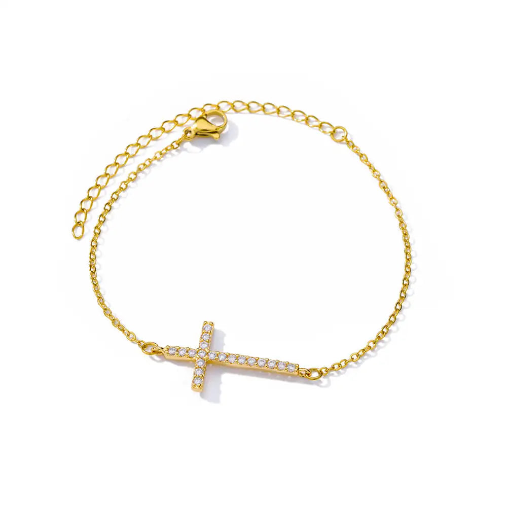 Kristall-Kreuzarmbänder für Frauen, modisch, vergoldet, Edelstahl-Kreuzarmband, Vintage, religiöser, ästhetischer Schmuck, Geschenk