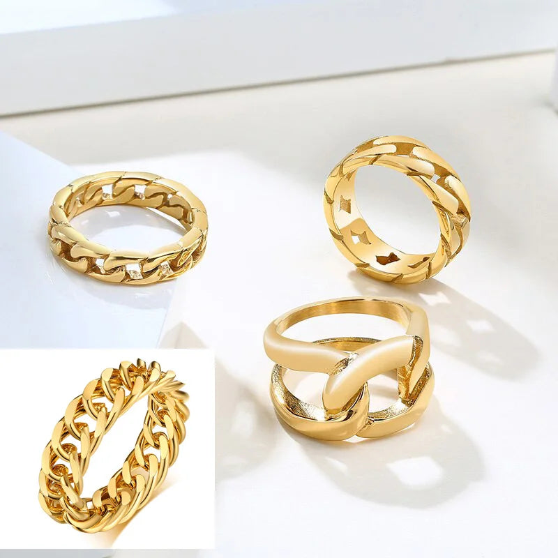 6mm dicker klobiger Kettenring, kubanische Gliederkette, Edelstahl, stilvoller Ring für Frauen und Mädchen
