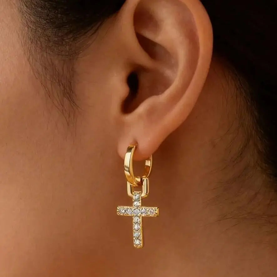 Zirkon Kreuz baumeln Ohrringe für Frauen Mädchen Edelstahl Kreuz Ohrring 2023 Trend Paar Hochzeit Ästhetischer Schmuck Aretes