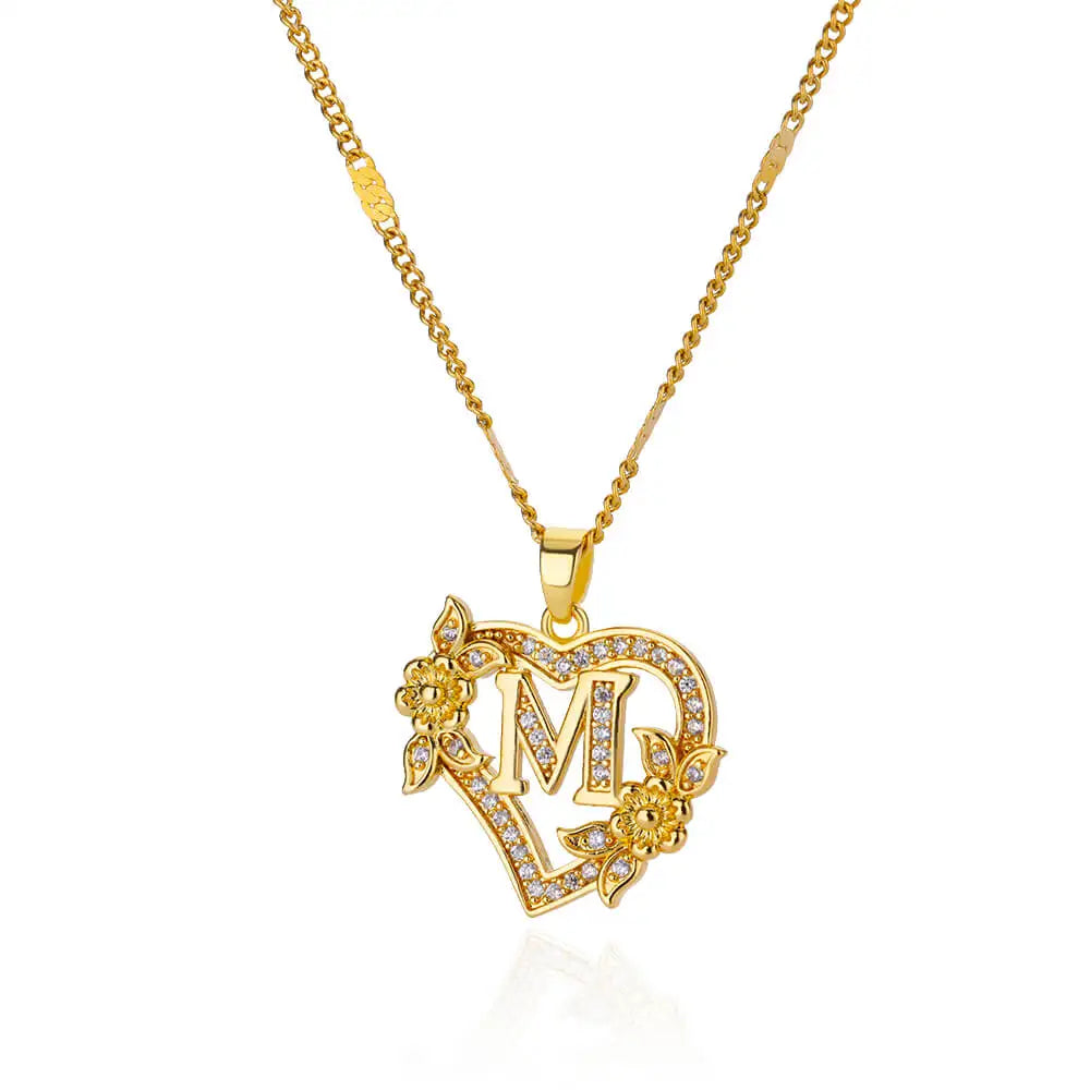 Zircon Flower Initials Necklaces For Women Stainless Steel Heart Gold Color Letter Chain Collar 2025 New Trend Wedding Jewelry