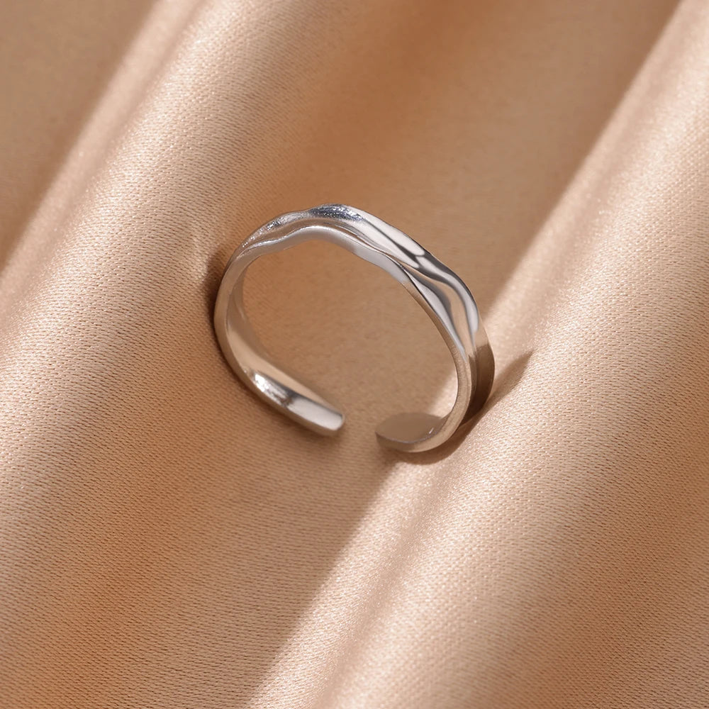 Edelstahl-Minimalist-Textur offene Ringe für Frauen Goldfarbe Hochzeit Ästhetischer Ring Trendige koreanische Stil-Accessoires Anillo