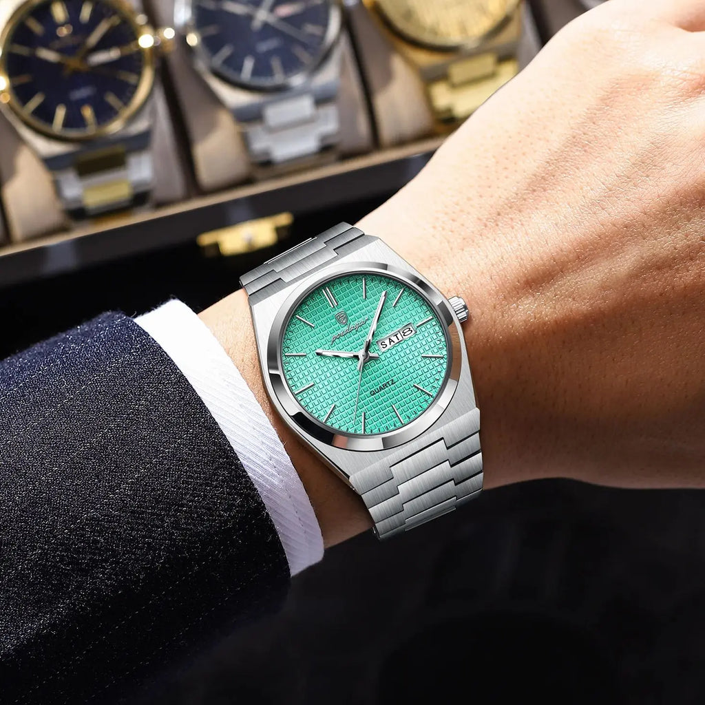 POEDAGAR Reloj de Hombre de Negocios de Acero Inoxidable Impermeable Luminoso con Fecha y Semana Reloj de Pulsera de Cuarzo de Moda Casual para Hombres