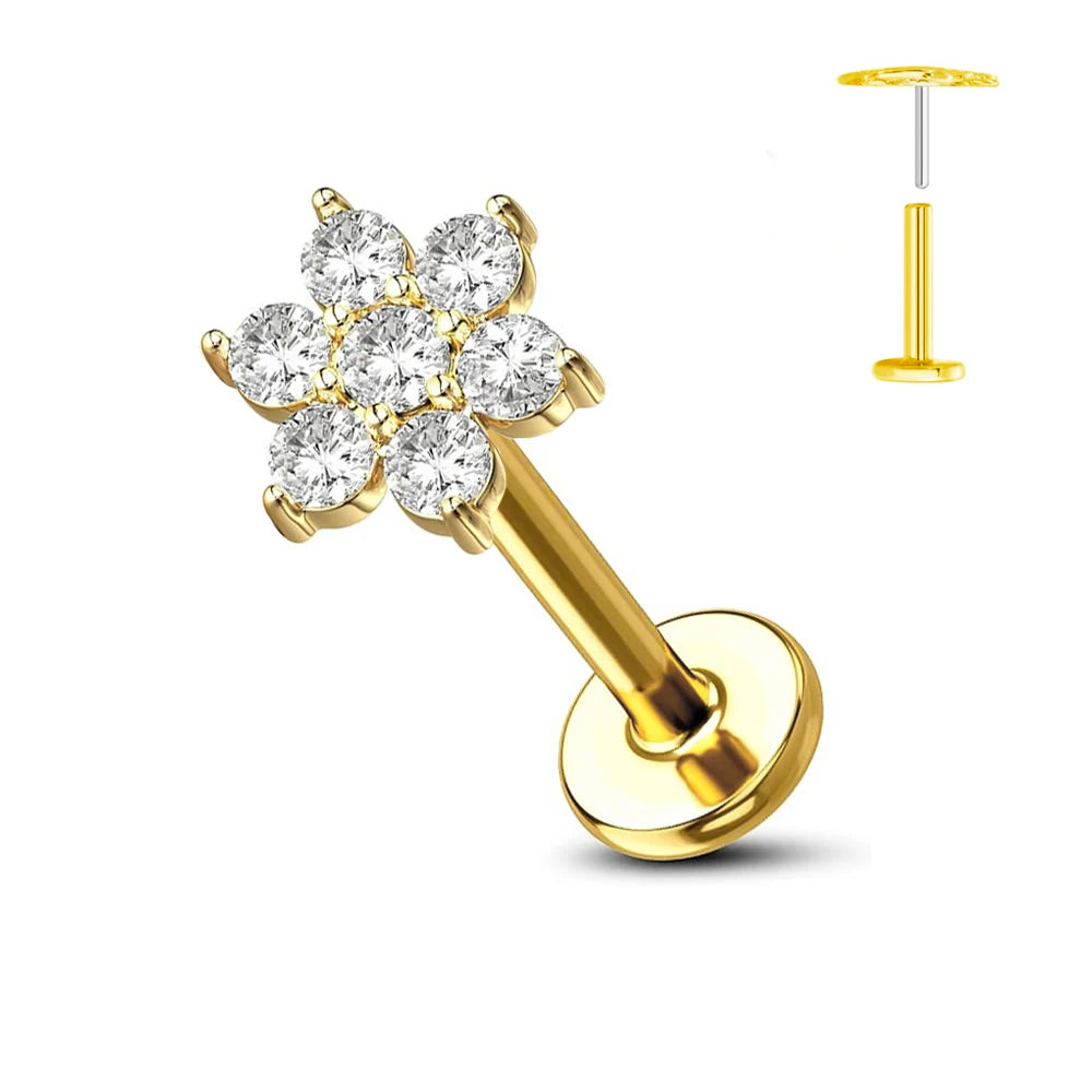 ASTM F136 G23 Titan Blume Threadless Ohrring Piercing Blütenblätter Blatt Herz Schmetterling Pin Daith Conch Push-in Labret Stecker