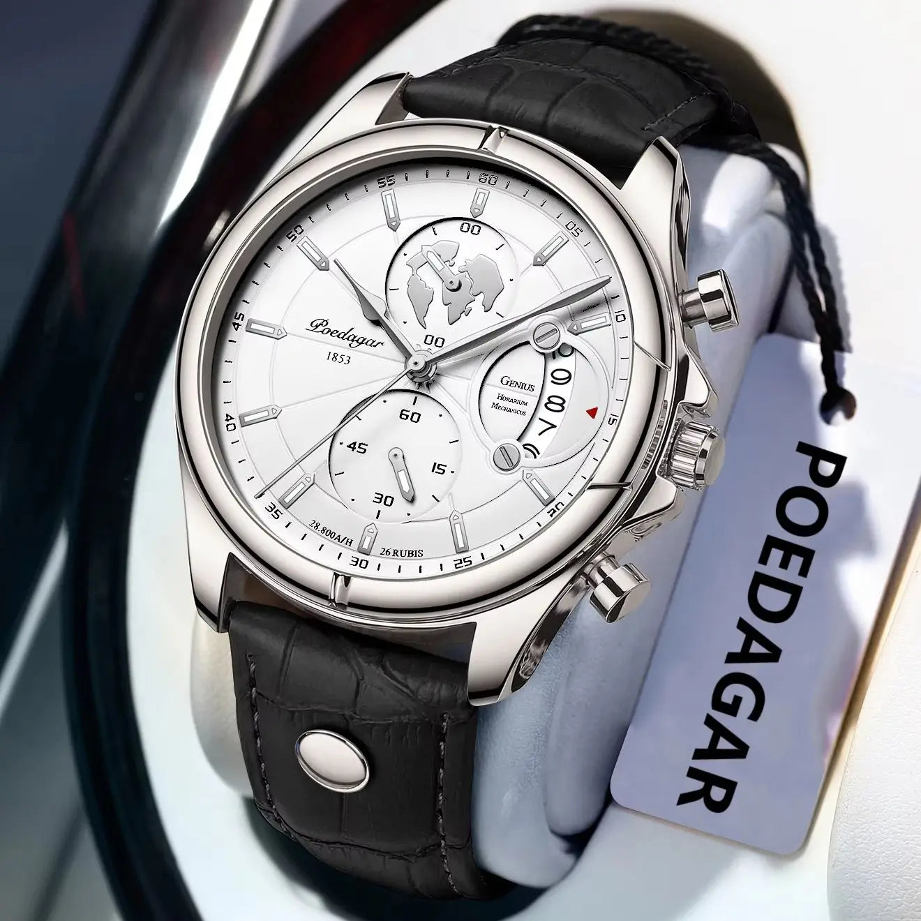 POEDAGAR Lujo Hombre Reloj de Pulsera Cronógrafo Fecha Impermeable Cuero Reloj Hombre Casual Cuarzo Relojes de Hombre Deportes Reloj Masculino