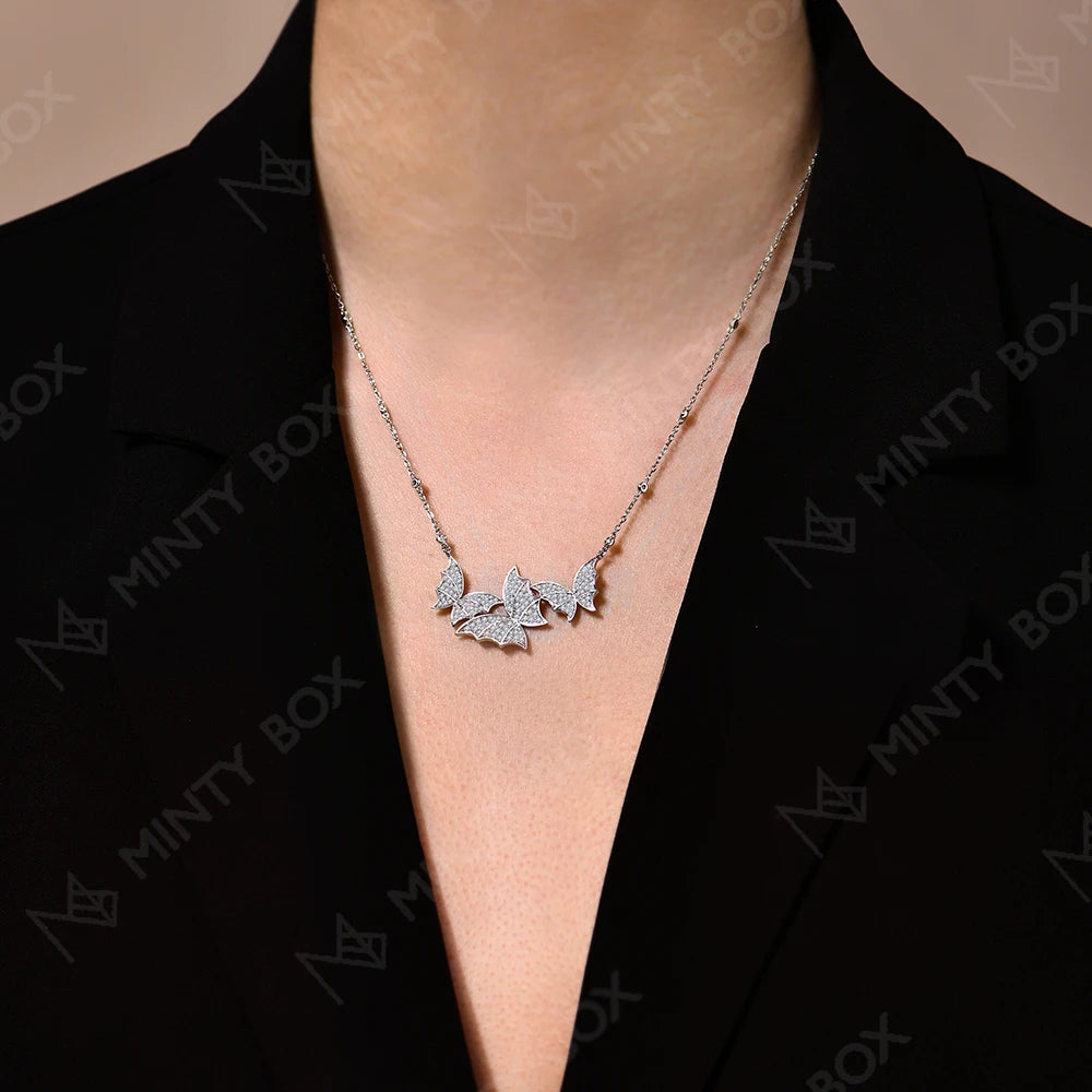 MINTYBOX S925 Sterling Silver Butterfly Moissanite Necklaces Lab Created Diamond for Women 45+5cm Chain Wedding Fine Jewelry