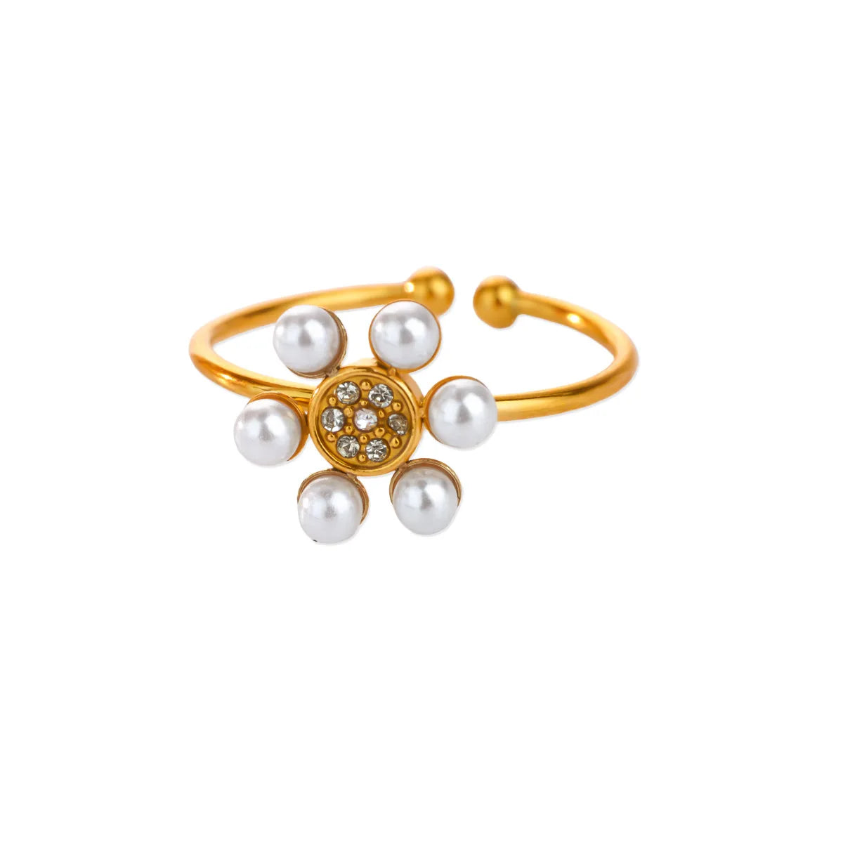 Edelstahl Vierblättriges Kleeblatt Ringe für Frauen Goldfarbe Zirkon Öffnung Paar Ring Ästhetischer Hochzeit Bohème Schmuck Geschenk