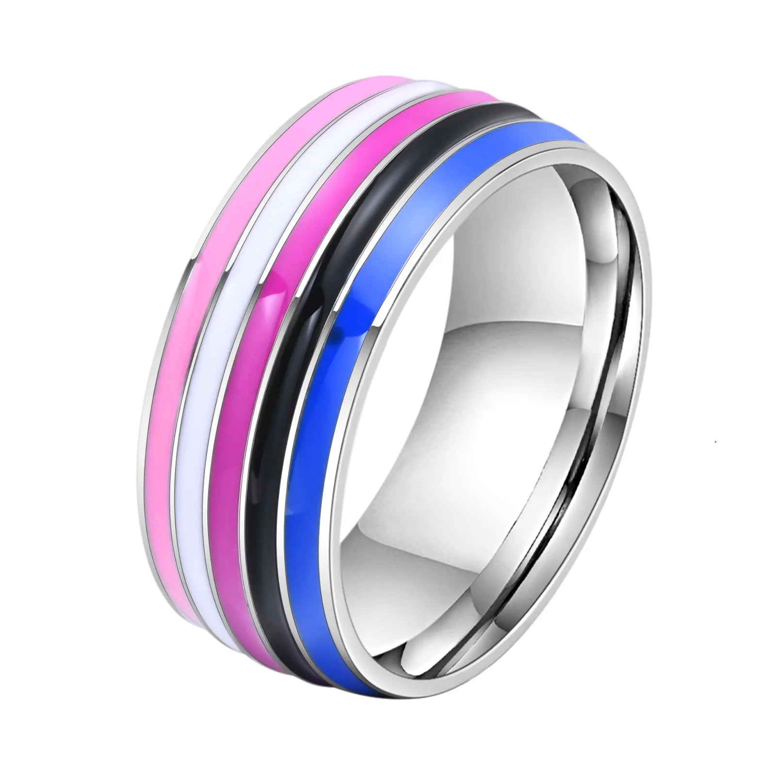 Anillo de acero inoxidable lesbiana LGBT para mujeres, parejas, anillos de compromiso con bandera de rayas de promesa de amor del orgullo