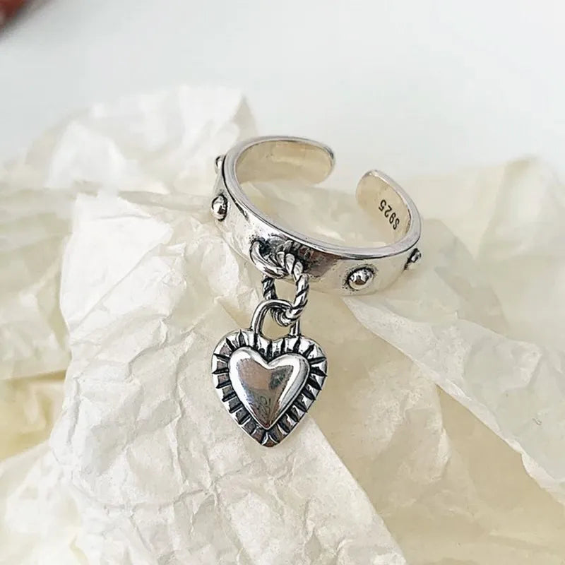925 Sterling Silber Herzanhänger Verstellbare Ringe für Frauen Hochzeit Luxusschmuck Großhandel