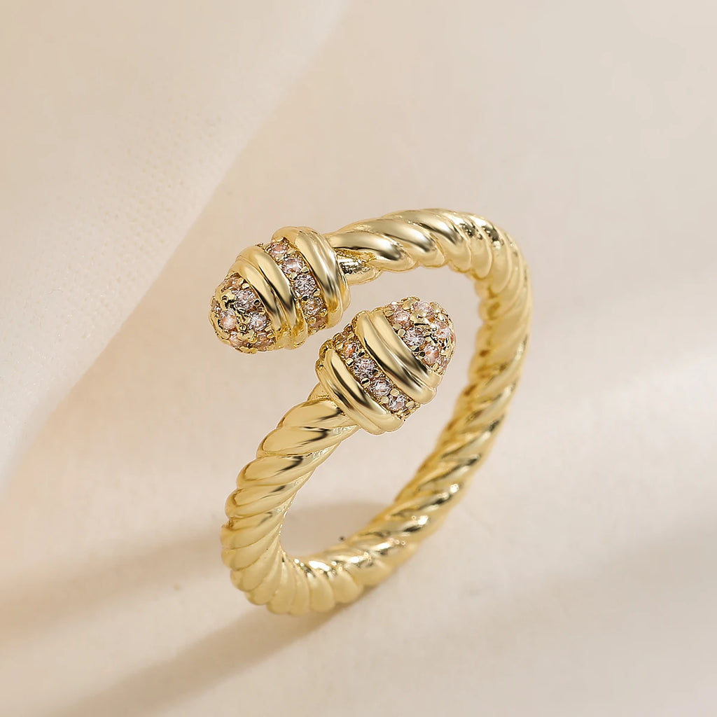 NEWBUY Anillos Abiertos de Diseño Único de Cobre con Incrustaciones de Circonita AAA de Alta Calidad para Mujer Elegante, Talla Ajustable