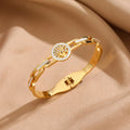 Luxury Stainless Steel Tree of Life Bracelet For Women Men Golden Cubic Zircon No Fade Color Lucky Cuff Bangle Jewelry