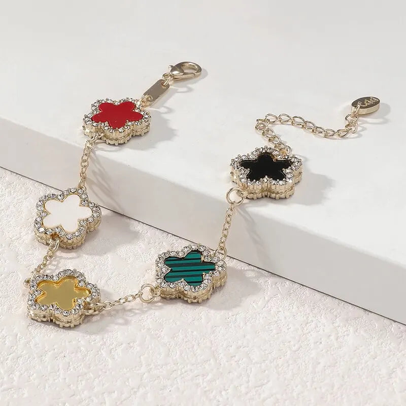 Armband mit Blumenform, mehrfarbig mit glänzenden Zirkonia, verstellbare Kette, süßer Stil, Persönlichkeit, schlichtes Design, Schmuck